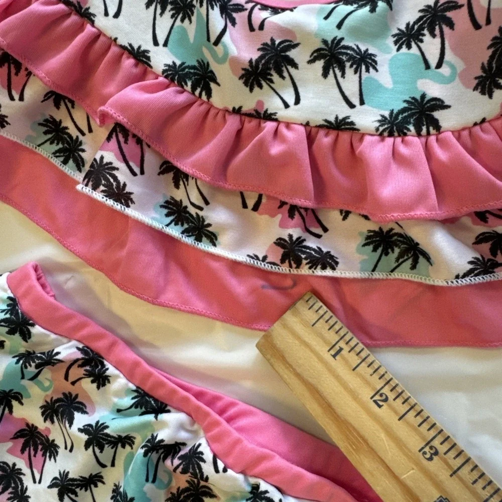 Pink‎ Tropical Palm Tree Pet Bikini Set Two-Piece Dog Swimsuit with Ruffles